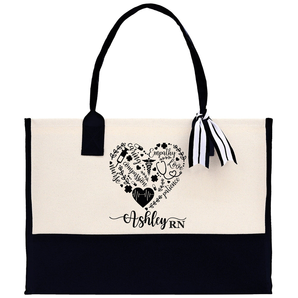 Nurse Stuff Heart Tote Custom Name Personalized Cotton Canvas Tote Bag Nurse Gift Future Nurse Gift Nursing Student Graduation Gift