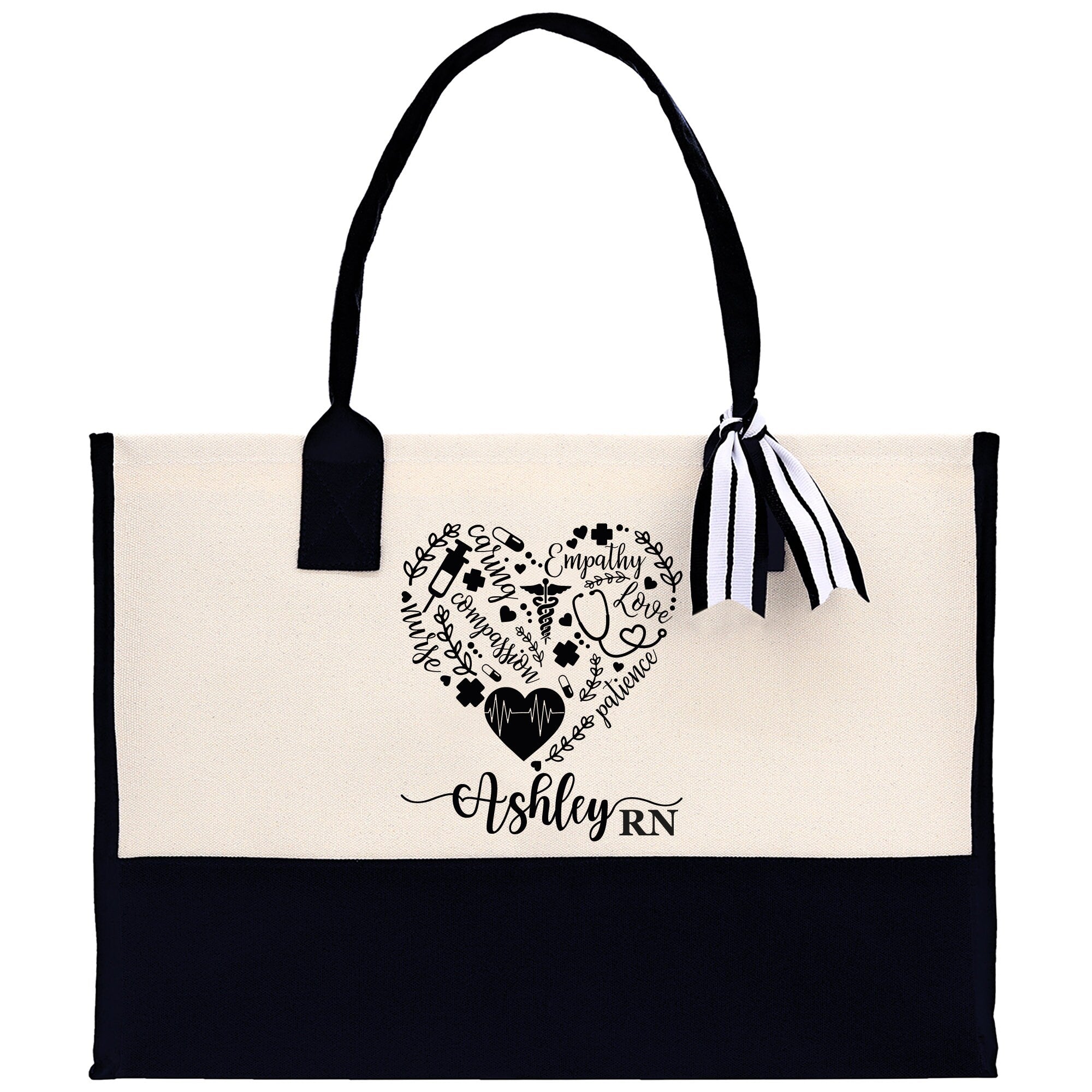 Nurse Stuff Heart Tote Custom Name Personalized Cotton Canvas Tote Bag Nurse Gift Future Nurse Gift Nursing Student Graduation Gift