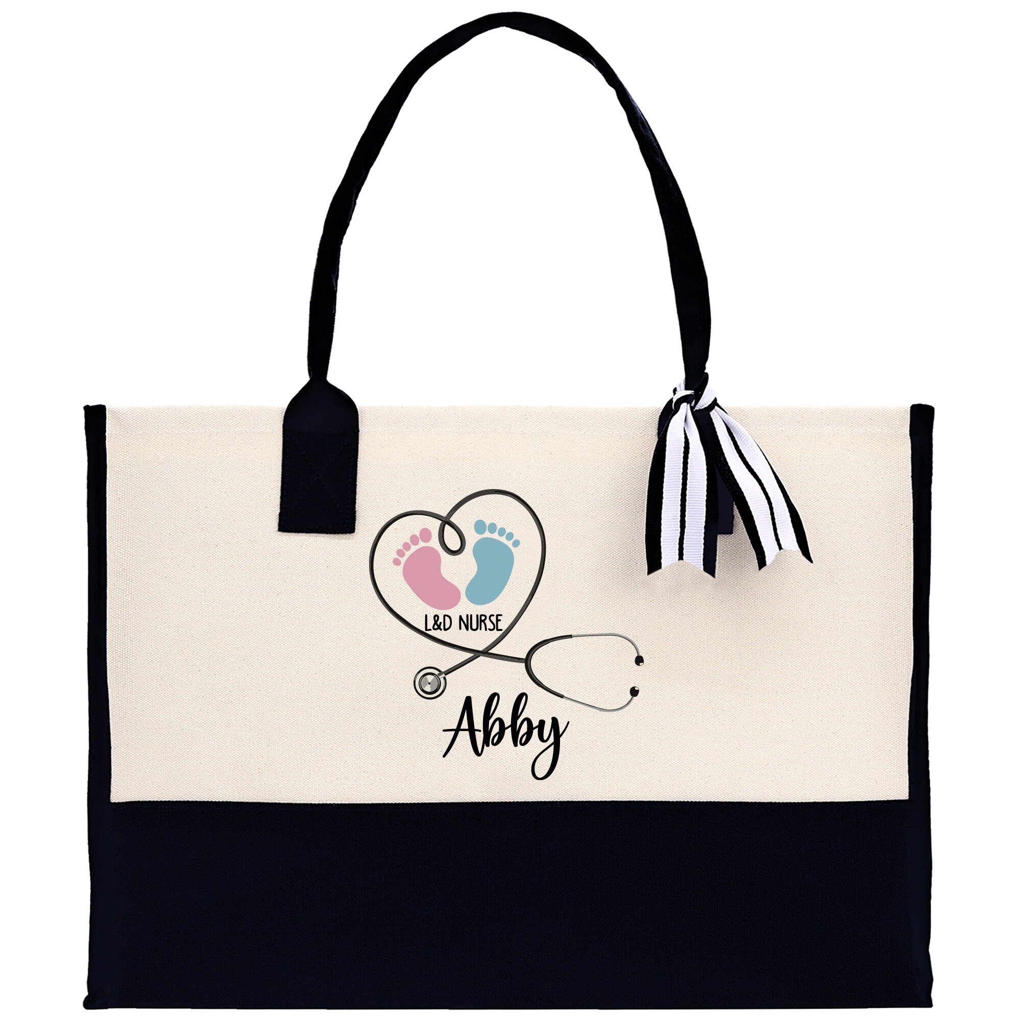 Stethoscope Heart Nurse Tote Custom Name Personalized Cotton Canvas Tote Bag Nurse Gift Future Nurse Gift Nursing Student Graduation Gift