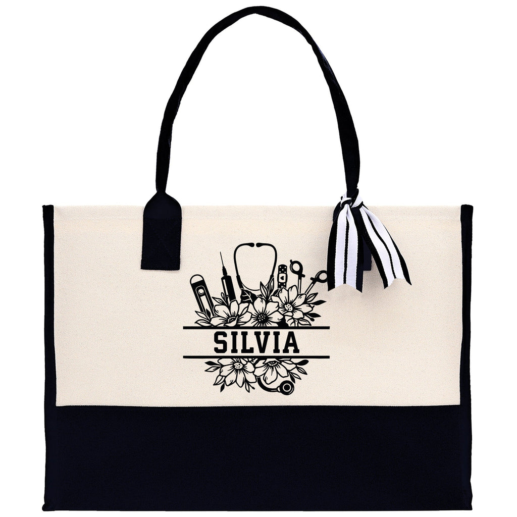 Nurse Stuff Floral Tote Custom Name Personalized Cotton Canvas Tote Bag Nurse Gift Future Nurse Gift Nursing Student Graduation Gift