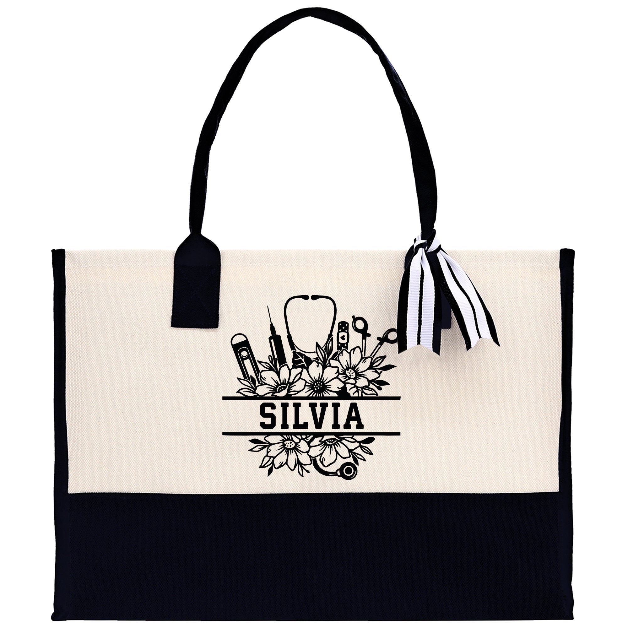 Nurse Stuff Floral Tote Custom Name Personalized Cotton Canvas Tote Bag Nurse Gift Future Nurse Gift Nursing Student Graduation Gift