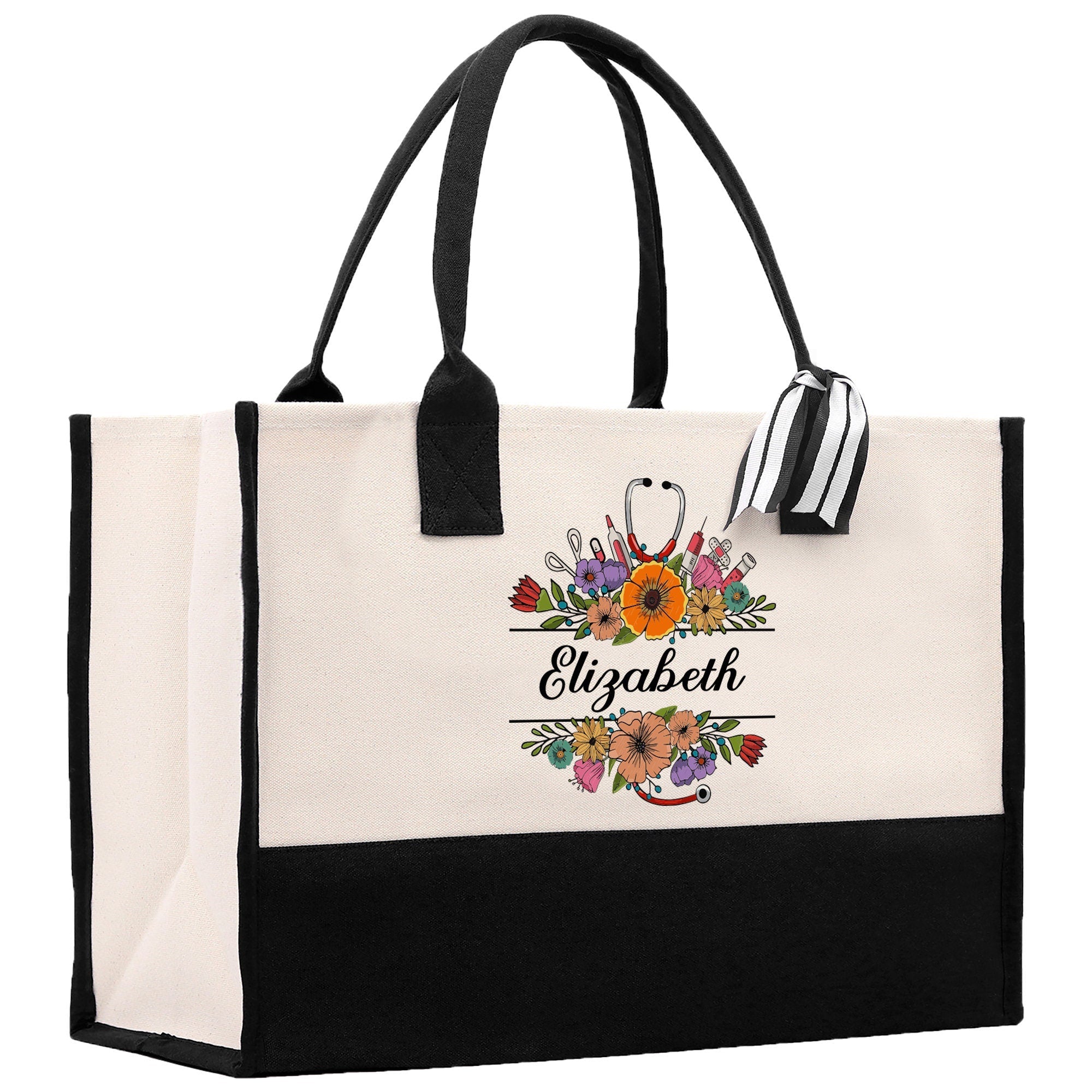 Floral Nurse Tote Custom Name Personalized Cotton Canvas Tote Bag Nurse Gift Future Nurse Gift Nursing Student Graduation Gift