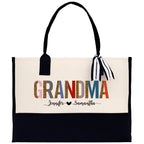 Leopard Colorful Grandma Custom Names Cotton Canvas Tote Bag Grandma Birthday Gift Set Frosted Can Glass with Bag Set From Grandkids Gift