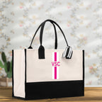 Personalized Monogrammed Canvas Tote Bag Striped Initials Custom Name Beach Bag Bridal Party Gifts Bride Gift Holiday Gift Bag
