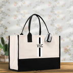 Personalized Monogrammed Canvas Tote Bag Striped Initials Custom Name Beach Bag Bridal Party Gifts Bride Gift Holiday Gift Bag