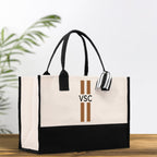 Personalized Monogrammed Canvas Tote Bag Striped Initials Custom Name Beach Bag Bridal Party Gifts Bride Gift Holiday Gift Bag