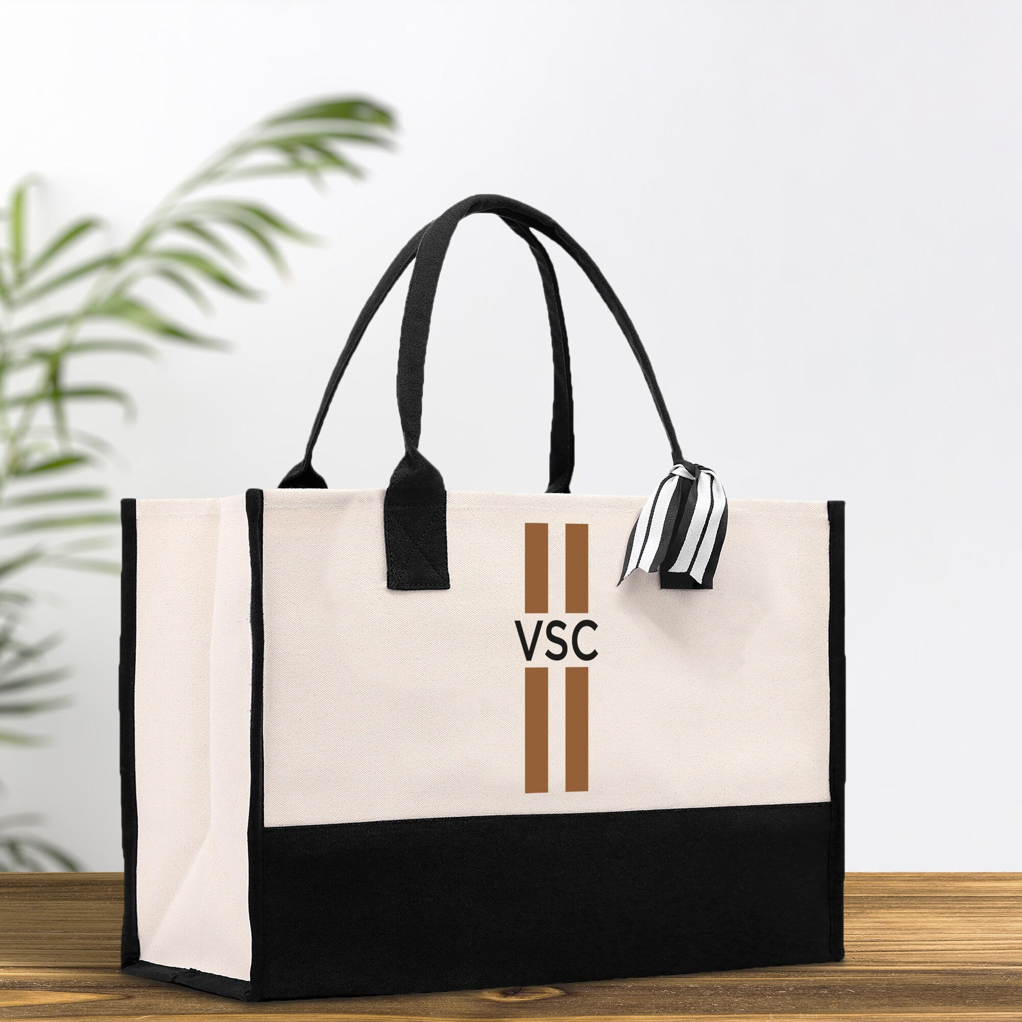 Personalized Monogrammed Canvas Tote Bag Striped Initials Custom Name Beach Bag Bridal Party Gifts Bride Gift Holiday Gift Bag