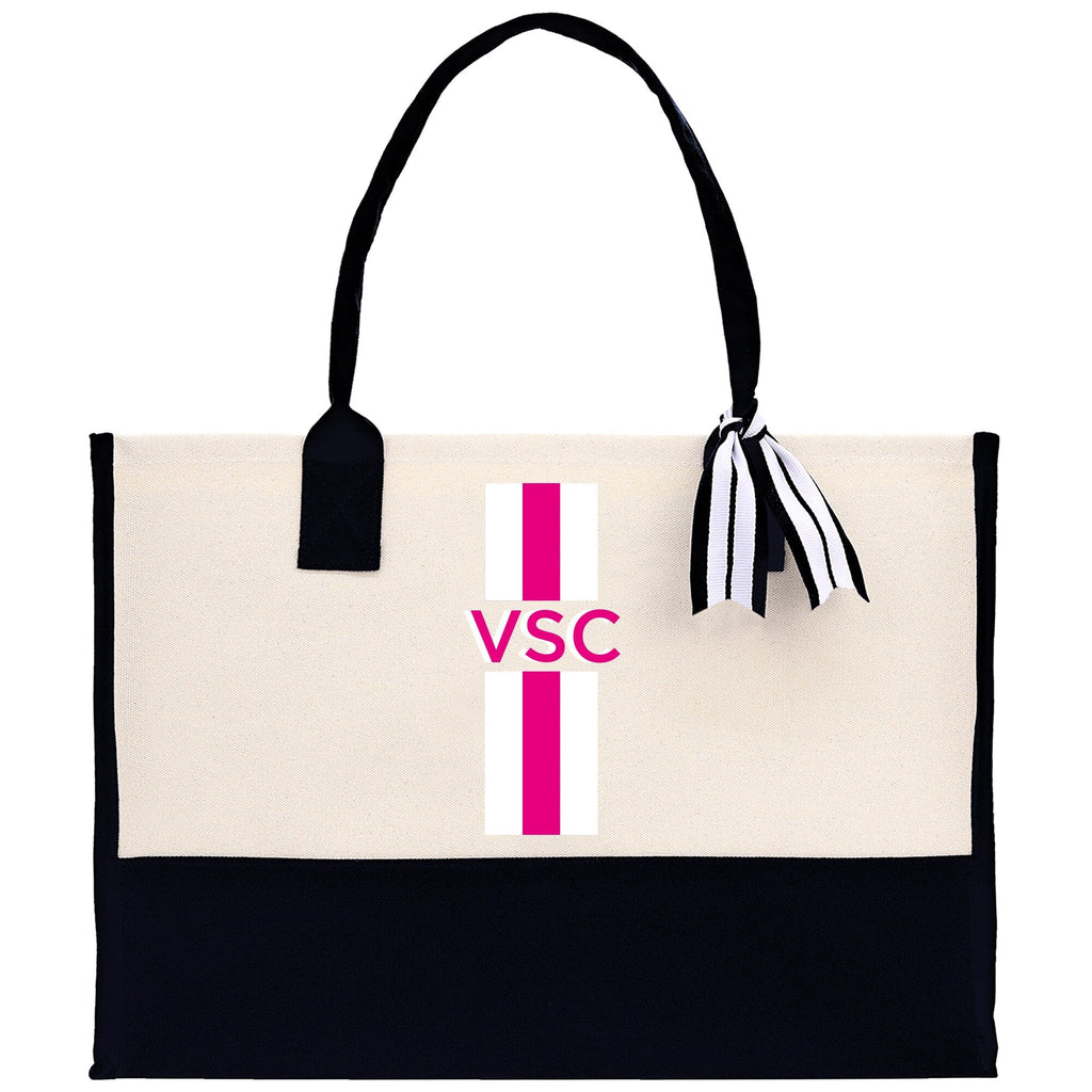 Personalized Monogrammed Canvas Tote Bag Striped Initials Custom Name Beach Bag Bridal Party Gifts Bride Gift Holiday Gift Bag