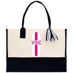 Personalized Monogrammed Canvas Tote Bag Striped Initials Custom Name Beach Bag Bridal Party Gifts Bride Gift Holiday Gift Bag