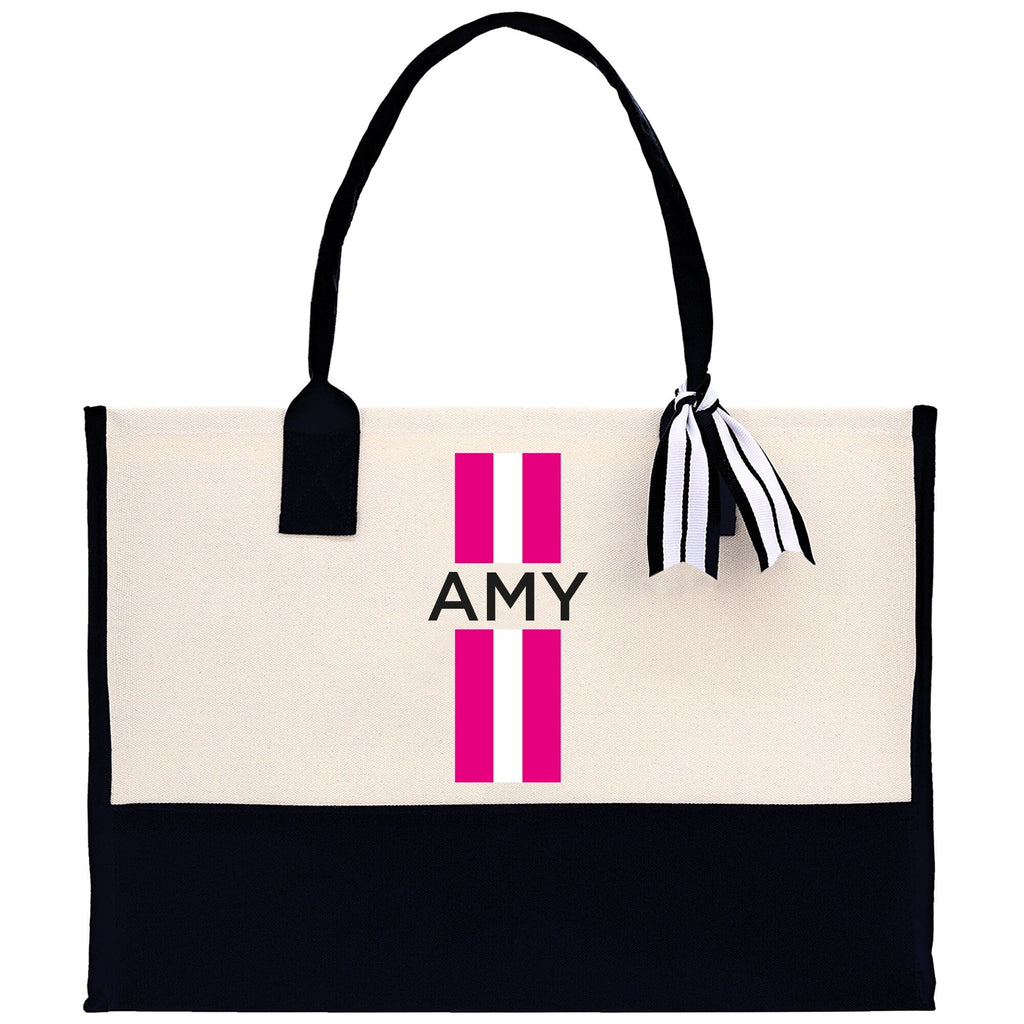 Personalized Monogrammed Canvas Tote Bag Striped Initials Custom Name Beach Bag Bridal Party Gifts Bride Gift Holiday Gift Bag