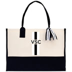 Personalized Monogrammed Canvas Tote Bag Striped Initials Custom Name Beach Bag Bridal Party Gifts Bride Gift Holiday Gift Bag