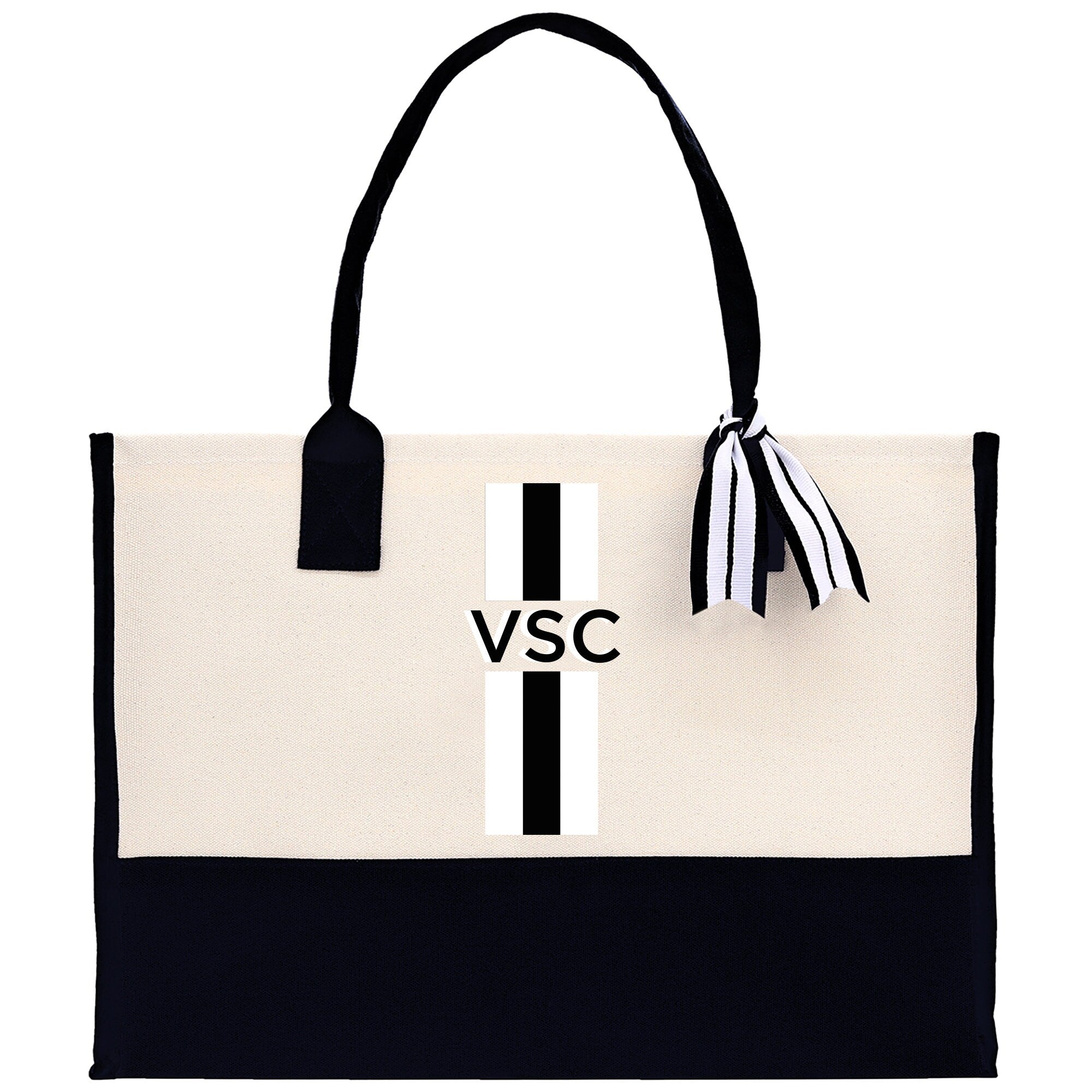 Personalized Monogrammed Canvas Tote Bag Striped Initials Custom Name Beach Bag Bridal Party Gifts Bride Gift Holiday Gift Bag
