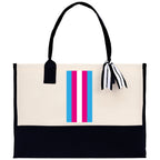 Personalized Monogrammed Canvas Tote Bag Striped Initials Custom Name Beach Bag Bridal Party Gifts Bride Gift Holiday Gift Bag