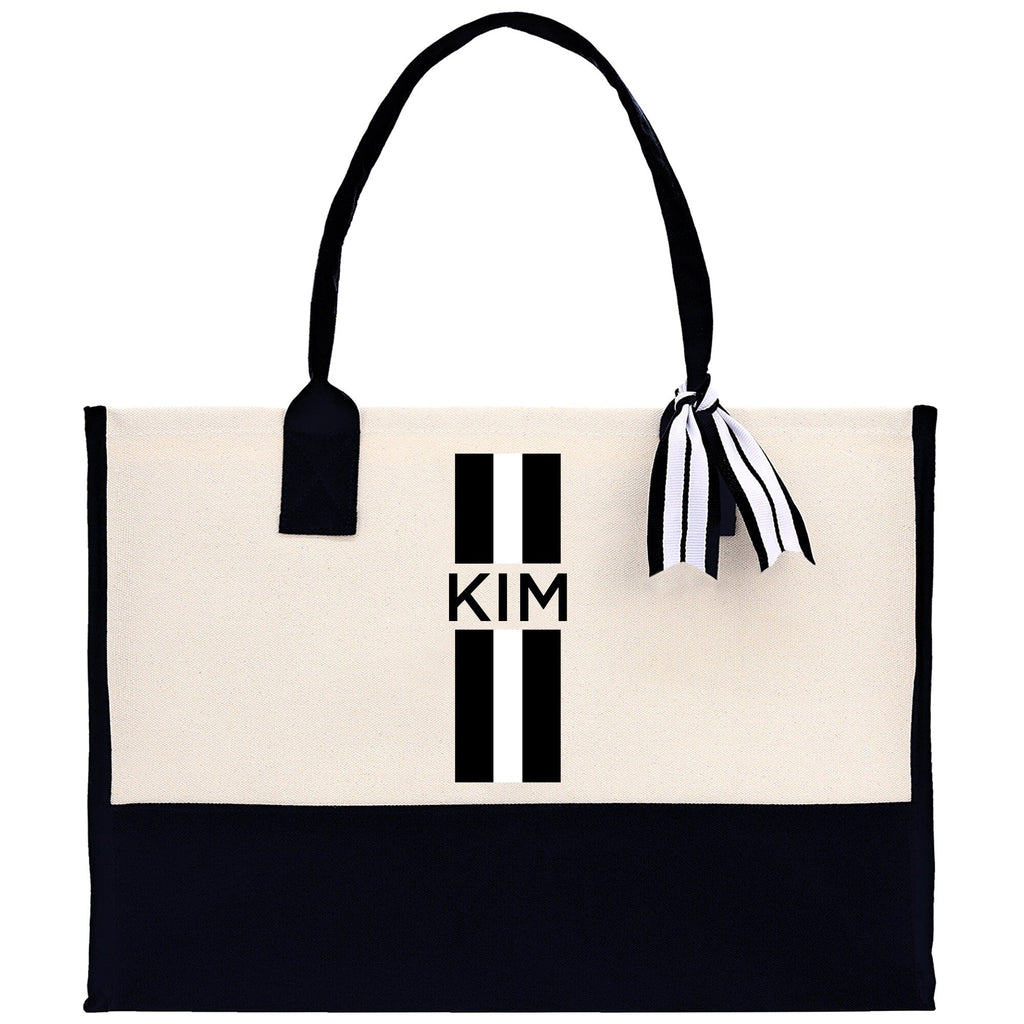 Personalized Monogrammed Canvas Tote Bag Striped Initials Custom Name Beach Bag Bridal Party Gifts Bride Gift Holiday Gift Bag