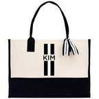 Personalized Monogrammed Canvas Tote Bag Striped Initials Custom Name Beach Bag Bridal Party Gifts Bride Gift Holiday Gift Bag