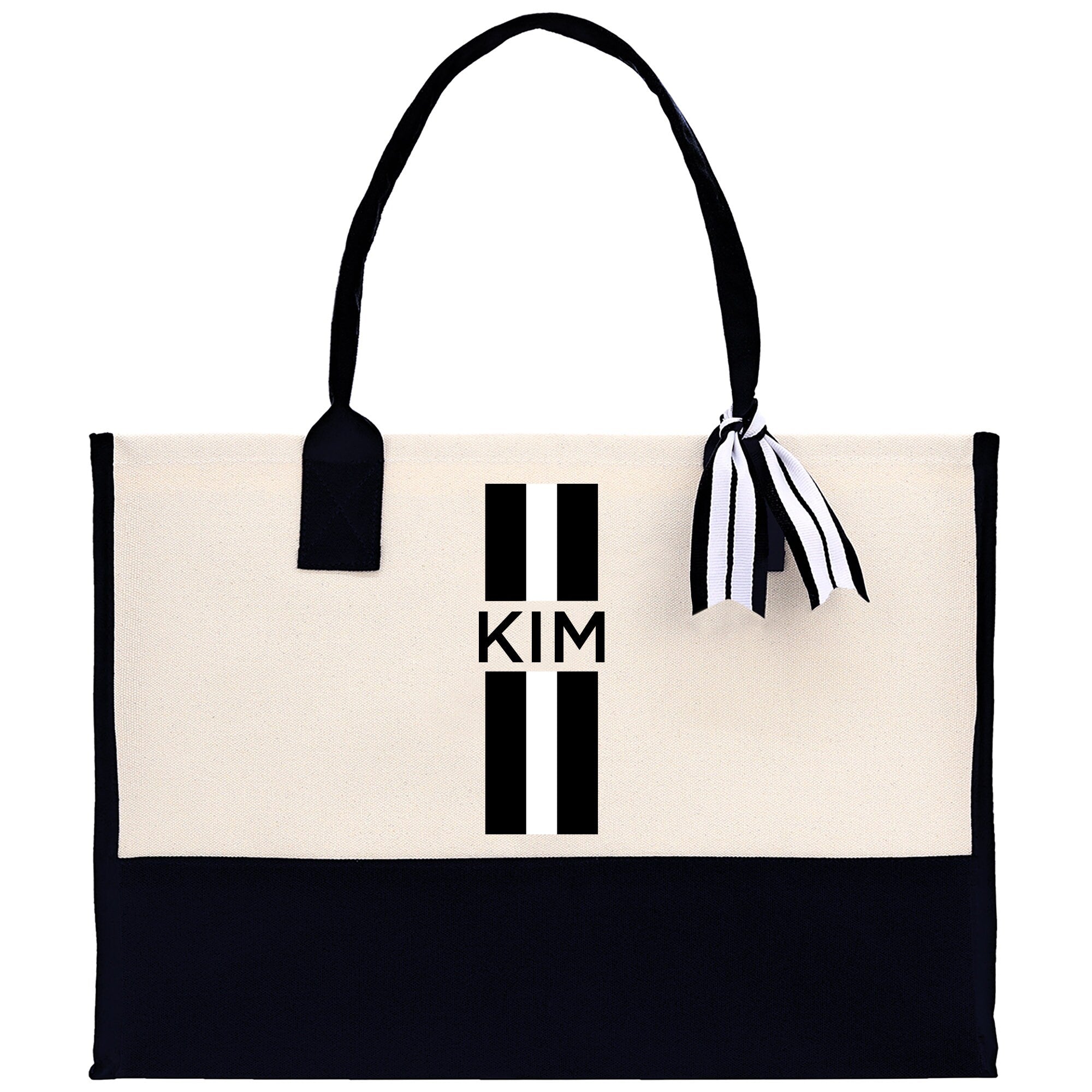 Personalized Monogrammed Canvas Tote Bag Striped Initials Custom Name Beach Bag Bridal Party Gifts Bride Gift Holiday Gift Bag