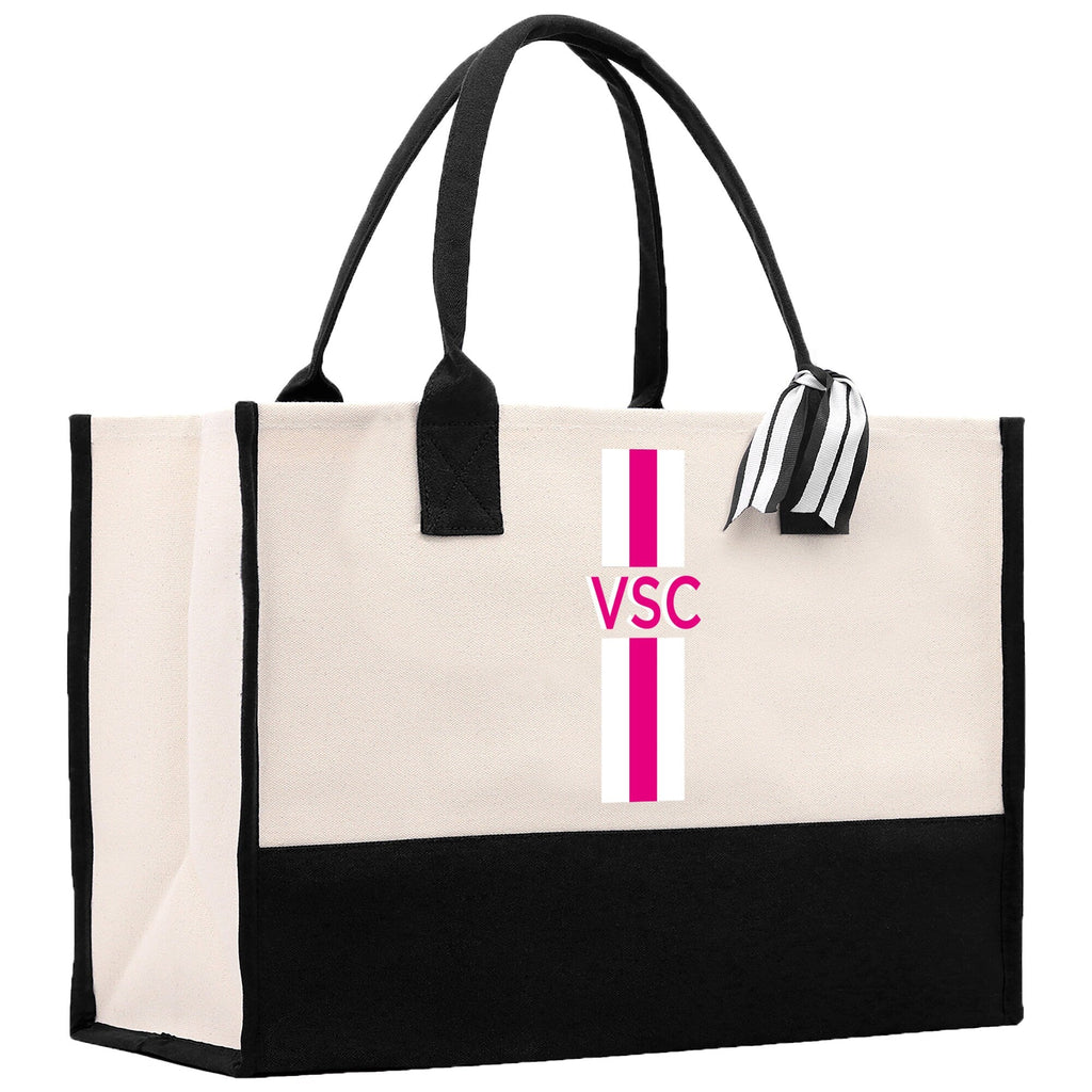 Personalized Monogrammed Canvas Tote Bag Striped Initials Custom Name Beach Bag Bridal Party Gifts Bride Gift Holiday Gift Bag