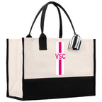 Personalized Monogrammed Canvas Tote Bag Striped Initials Custom Name Beach Bag Bridal Party Gifts Bride Gift Holiday Gift Bag