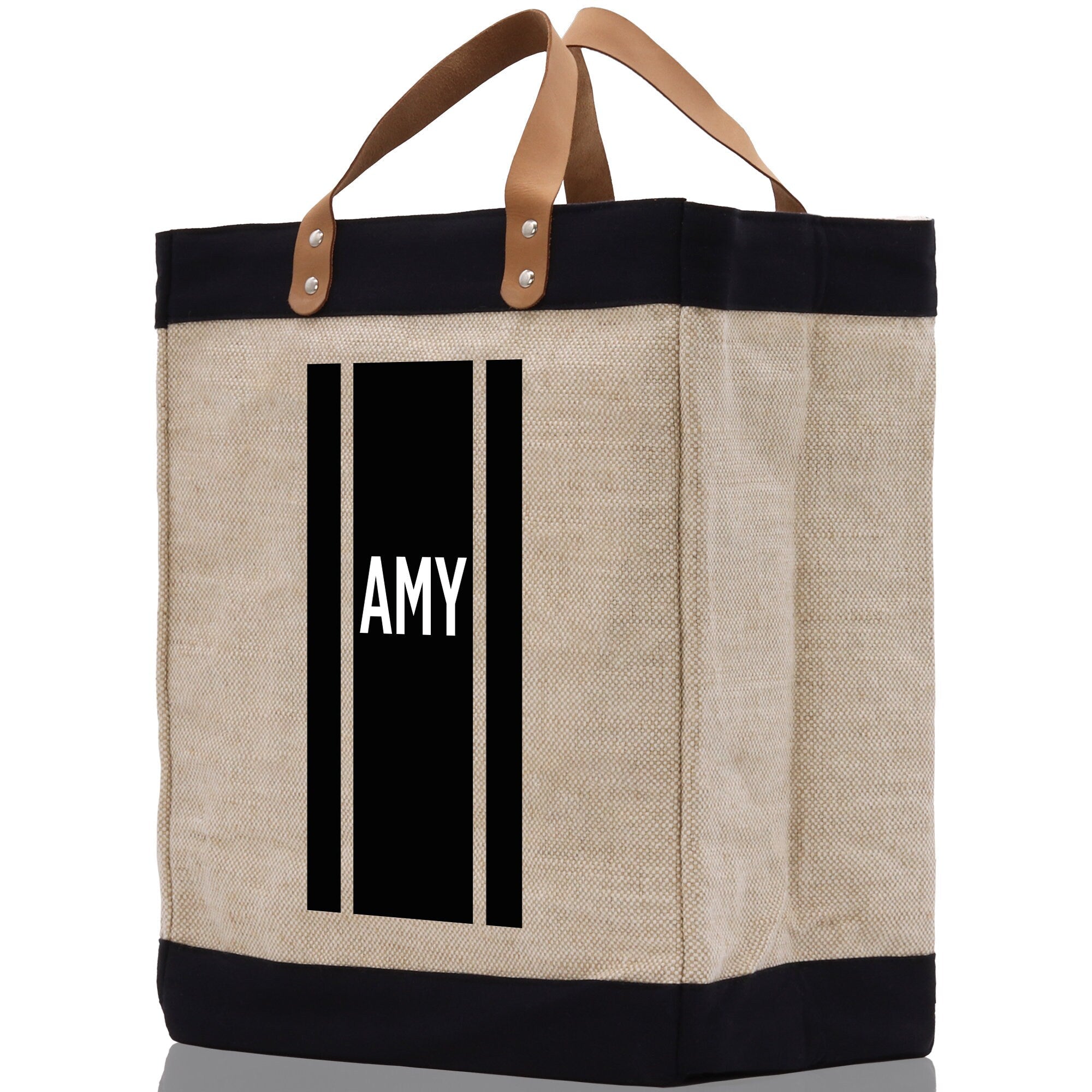 Personalized Monogrammed Canvas Tote Bag Striped Initials Custom Name Beach Bag Bridal Party Gifts Bride Gift Holiday Gift Bag