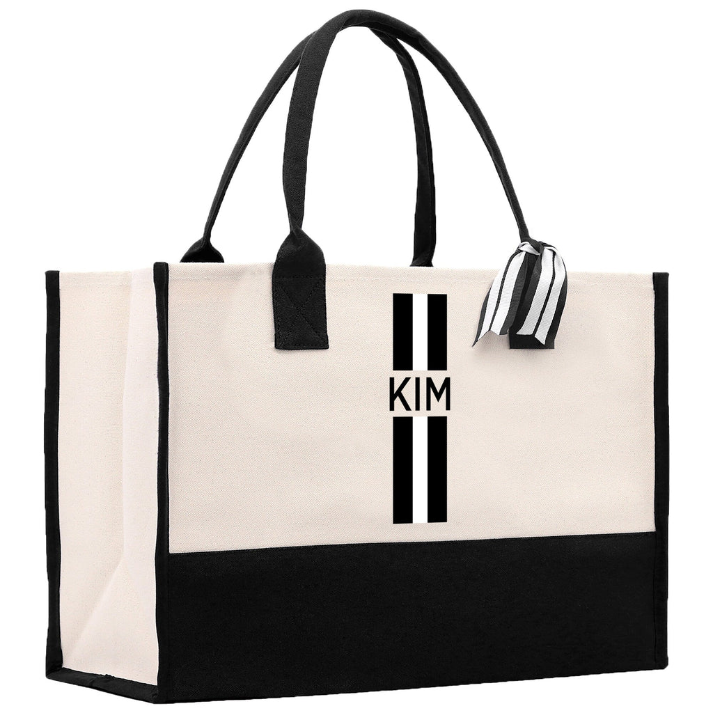 Personalized Monogrammed Canvas Tote Bag Striped Initials Custom Name Beach Bag Bridal Party Gifts Bride Gift Holiday Gift Bag