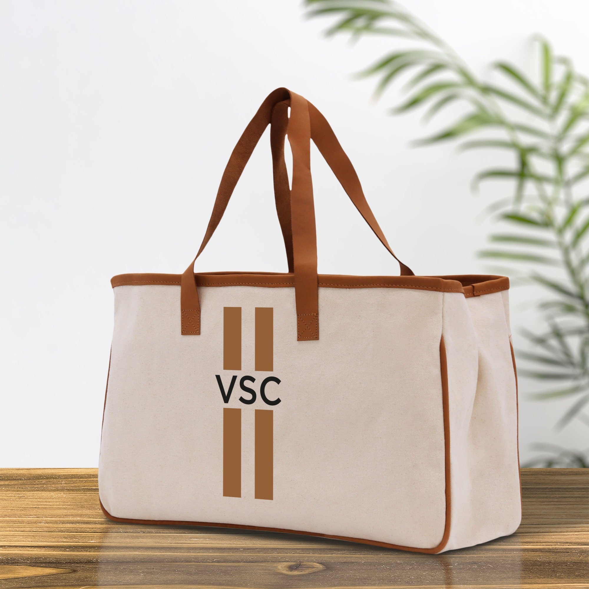 Personalized Monogrammed Canvas Tote Bag Striped Initials Custom Name Beach Bag Bridal Party Gifts Bride Gift Holiday Gift Bag