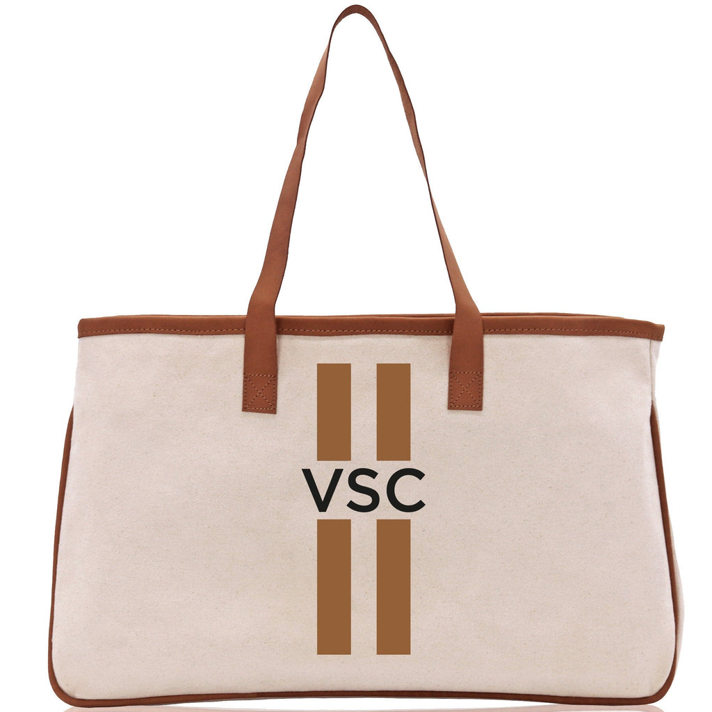 Personalized Monogrammed Canvas Tote Bag Striped Initials Custom Name Beach Bag Bridal Party Gifts Bride Gift Holiday Gift Bag