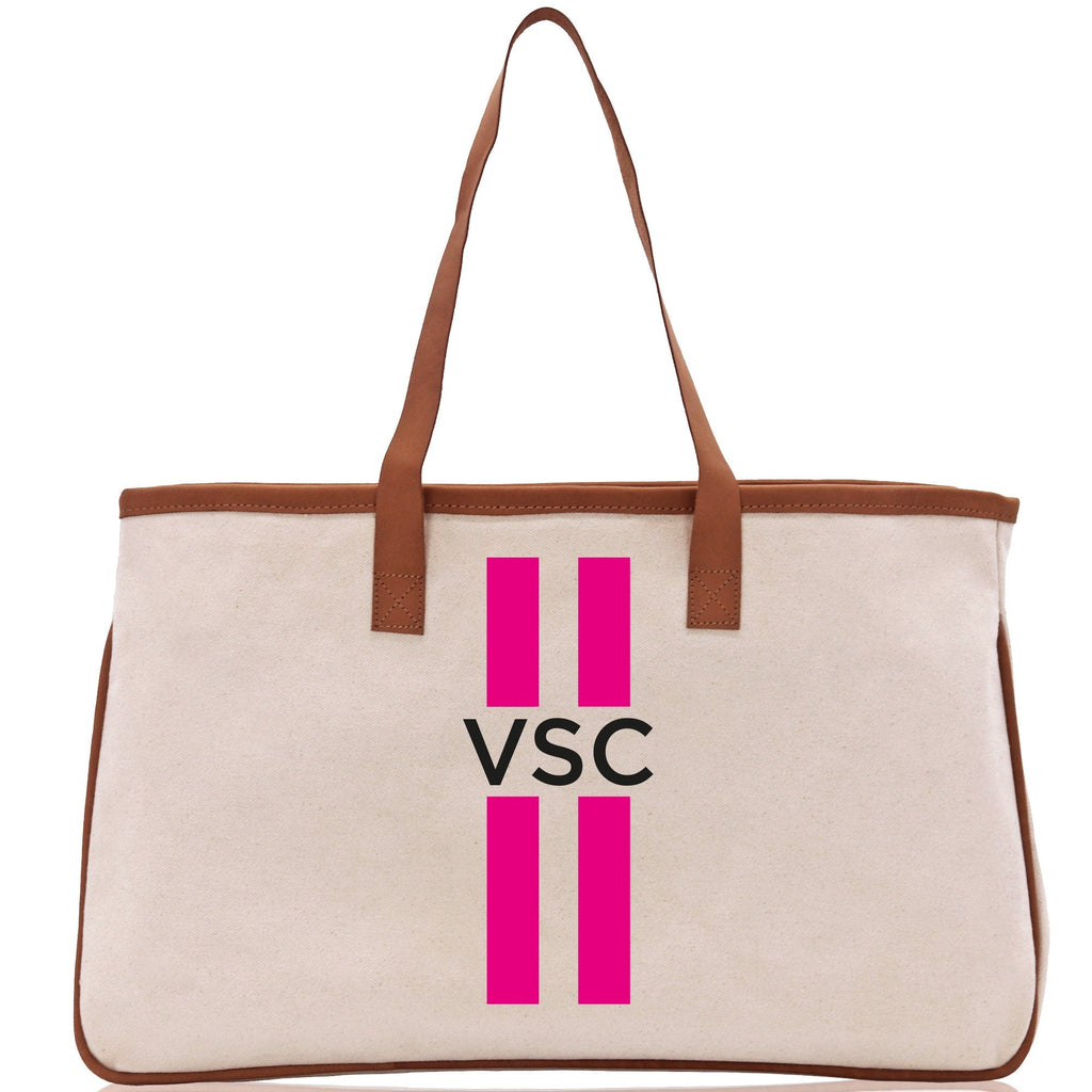 Personalized Monogrammed Canvas Tote Bag Striped Initials Custom Name Beach Bag Bridal Party Gifts Bride Gift Holiday Gift Bag