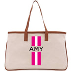 Personalized Monogrammed Canvas Tote Bag Striped Initials Custom Name Beach Bag Bridal Party Gifts Bride Gift Holiday Gift Bag