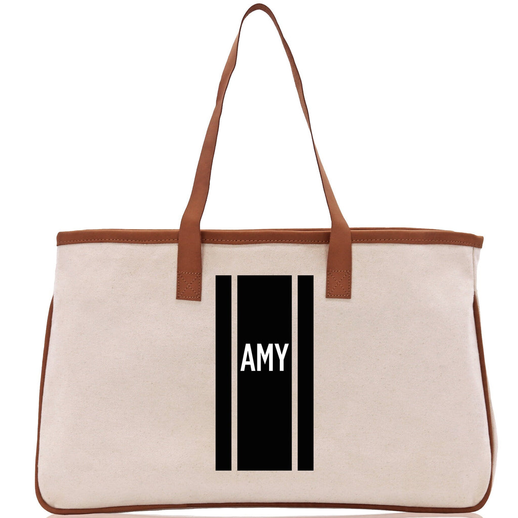 Personalized Monogrammed Canvas Tote Bag Striped Initials Custom Name Beach Bag Bridal Party Gifts Bride Gift Holiday Gift Bag