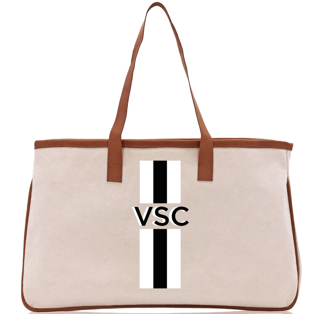 Personalized Monogrammed Canvas Tote Bag Striped Initials Custom Name Beach Bag Bridal Party Gifts Bride Gift Holiday Gift Bag