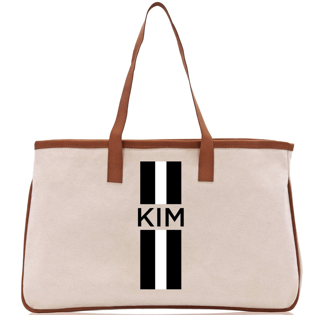 Personalized Monogrammed Canvas Tote Bag Striped Initials Custom Name Beach Bag Bridal Party Gifts Bride Gift Holiday Gift Bag