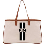 Personalized Monogrammed Canvas Tote Bag Striped Initials Custom Name Beach Bag Bridal Party Gifts Bride Gift Holiday Gift Bag