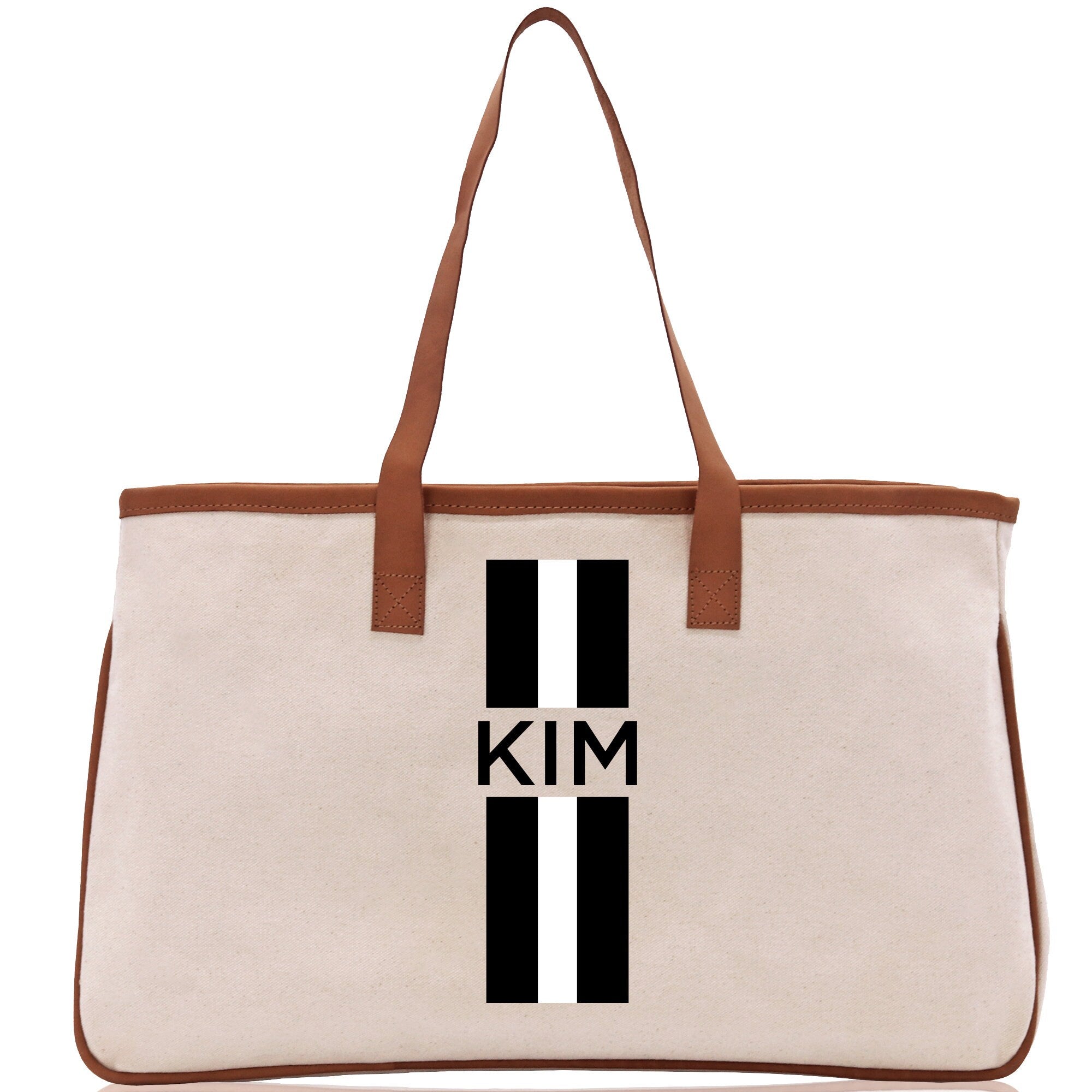 Personalized Monogrammed Canvas Tote Bag Striped Initials Custom Name Beach Bag Bridal Party Gifts Bride Gift Holiday Gift Bag