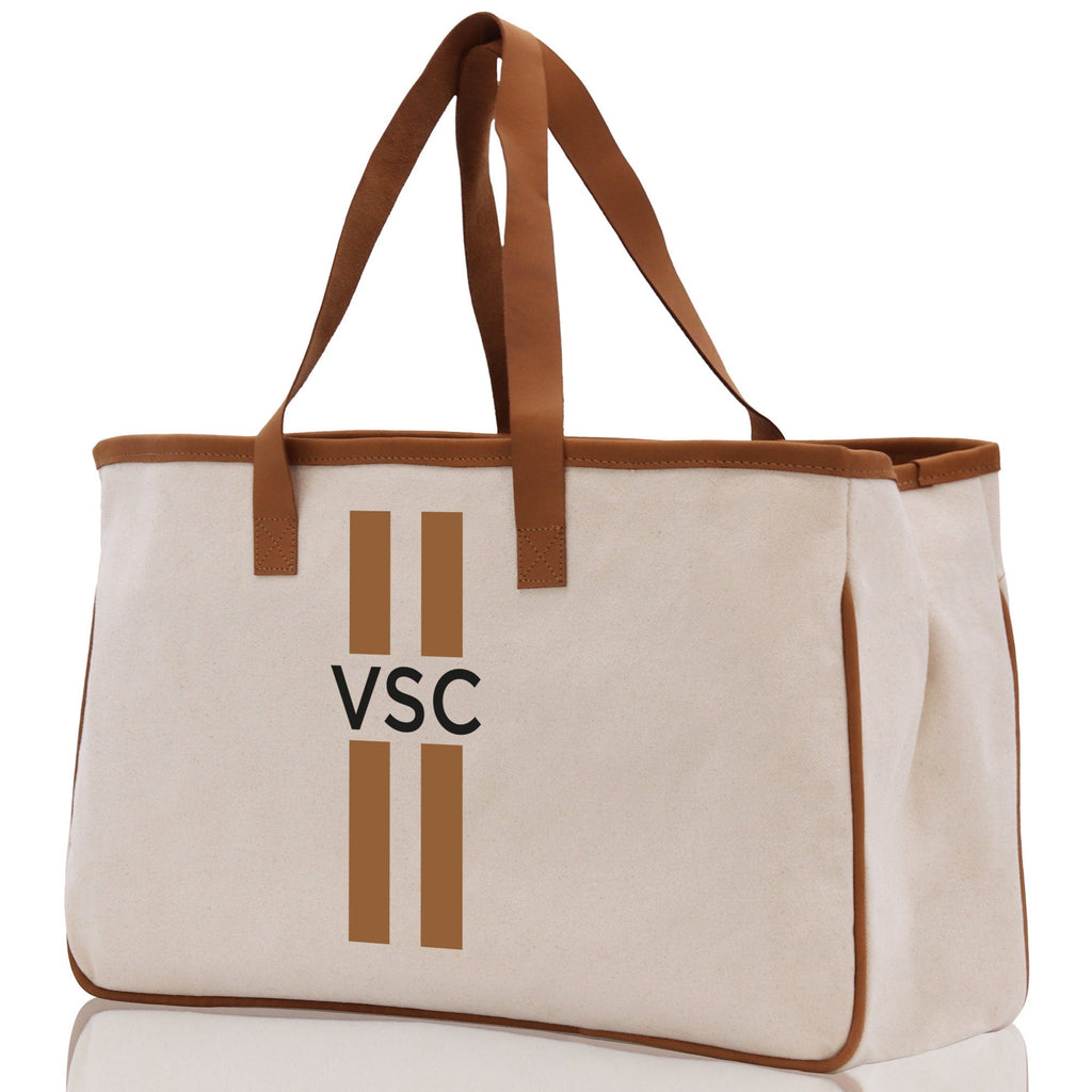 Personalized Monogrammed Canvas Tote Bag Striped Initials Custom Name Beach Bag Bridal Party Gifts Bride Gift Holiday Gift Bag