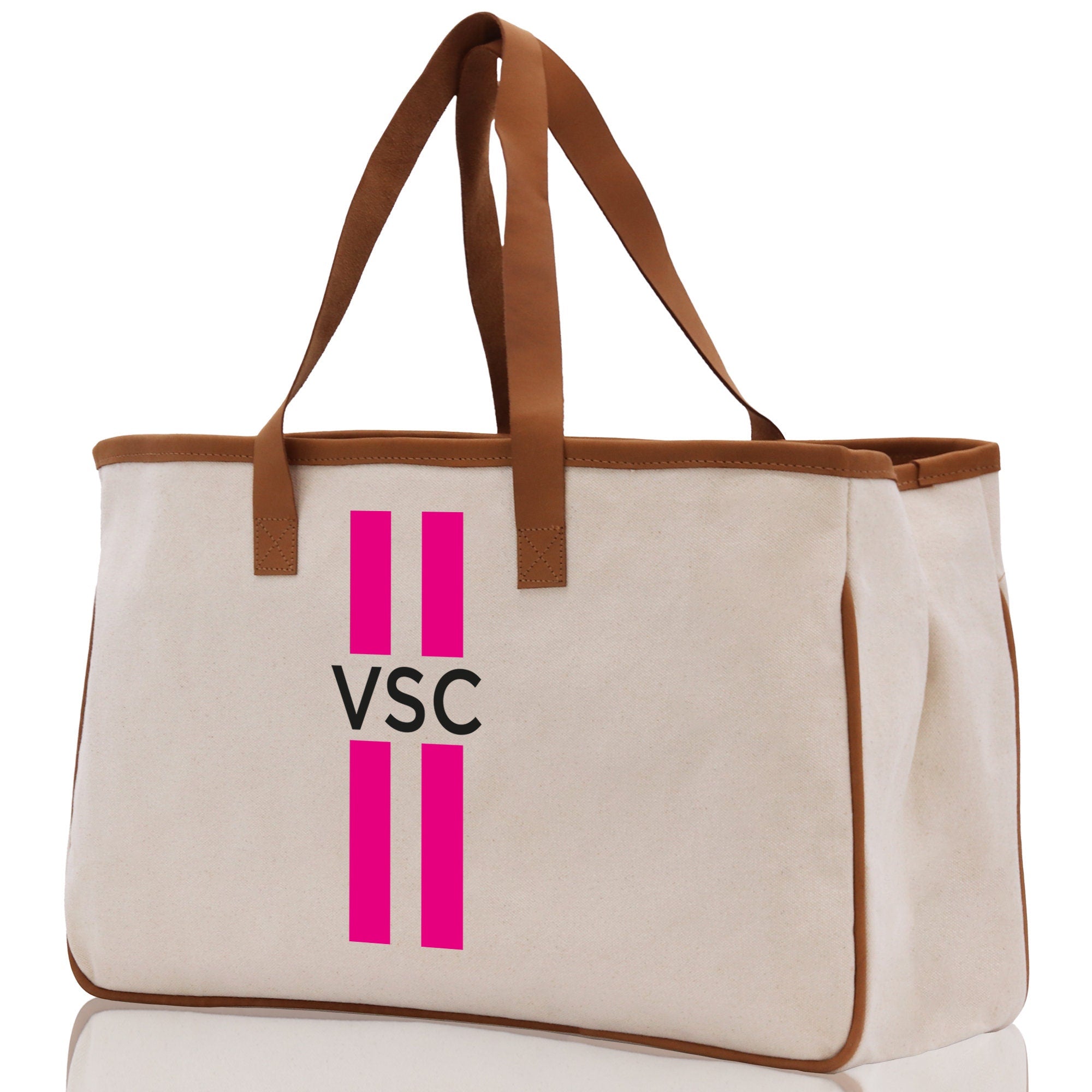 Personalized Monogrammed Canvas Tote Bag Striped Initials Custom Name Beach Bag Bridal Party Gifts Bride Gift Holiday Gift Bag