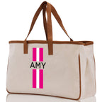 Personalized Monogrammed Canvas Tote Bag Striped Initials Custom Name Beach Bag Bridal Party Gifts Bride Gift Holiday Gift Bag
