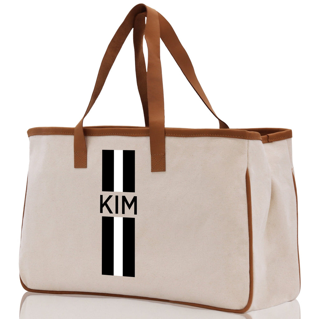Personalized Monogrammed Canvas Tote Bag Striped Initials Custom Name Beach Bag Bridal Party Gifts Bride Gift Holiday Gift Bag