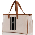 Personalized Monogrammed Canvas Tote Bag Striped Initials Custom Name Beach Bag Bridal Party Gifts Bride Gift Holiday Gift Bag