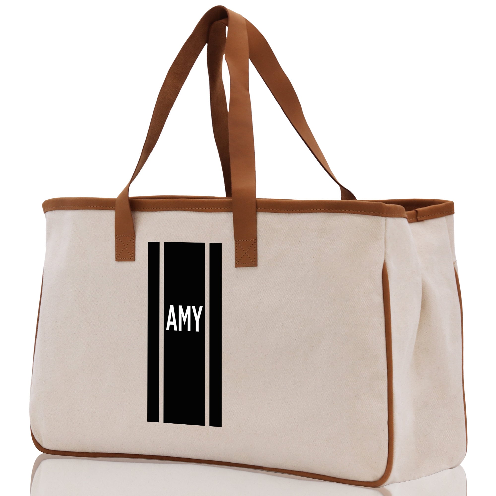 Personalized Monogrammed Canvas Tote Bag Striped Initials Custom Name Beach Bag Bridal Party Gifts Bride Gift Holiday Gift Bag