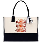 Thankful Grateful Blessed Cotton Canvas Tote Bag Thanksgiving Bag Autumn Fall Vibes Bag Motivational Bag Blessed Bag Fall Market Grocery Bag