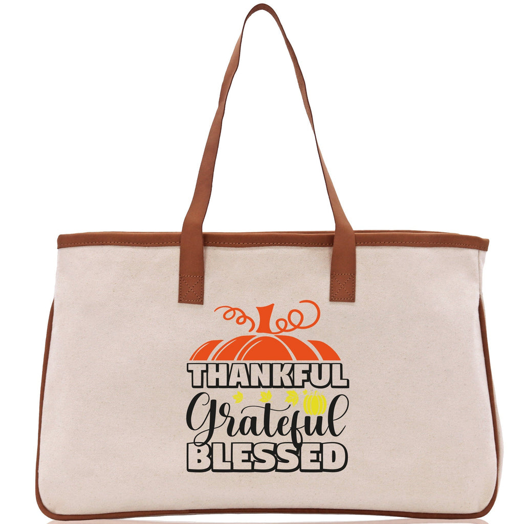 Thankful Grateful Blessed Cotton Canvas Tote Bag Thanksgiving Bag Autumn Fall Vibes Bag Motivational Bag Blessed Bag Fall Market Grocery Bag