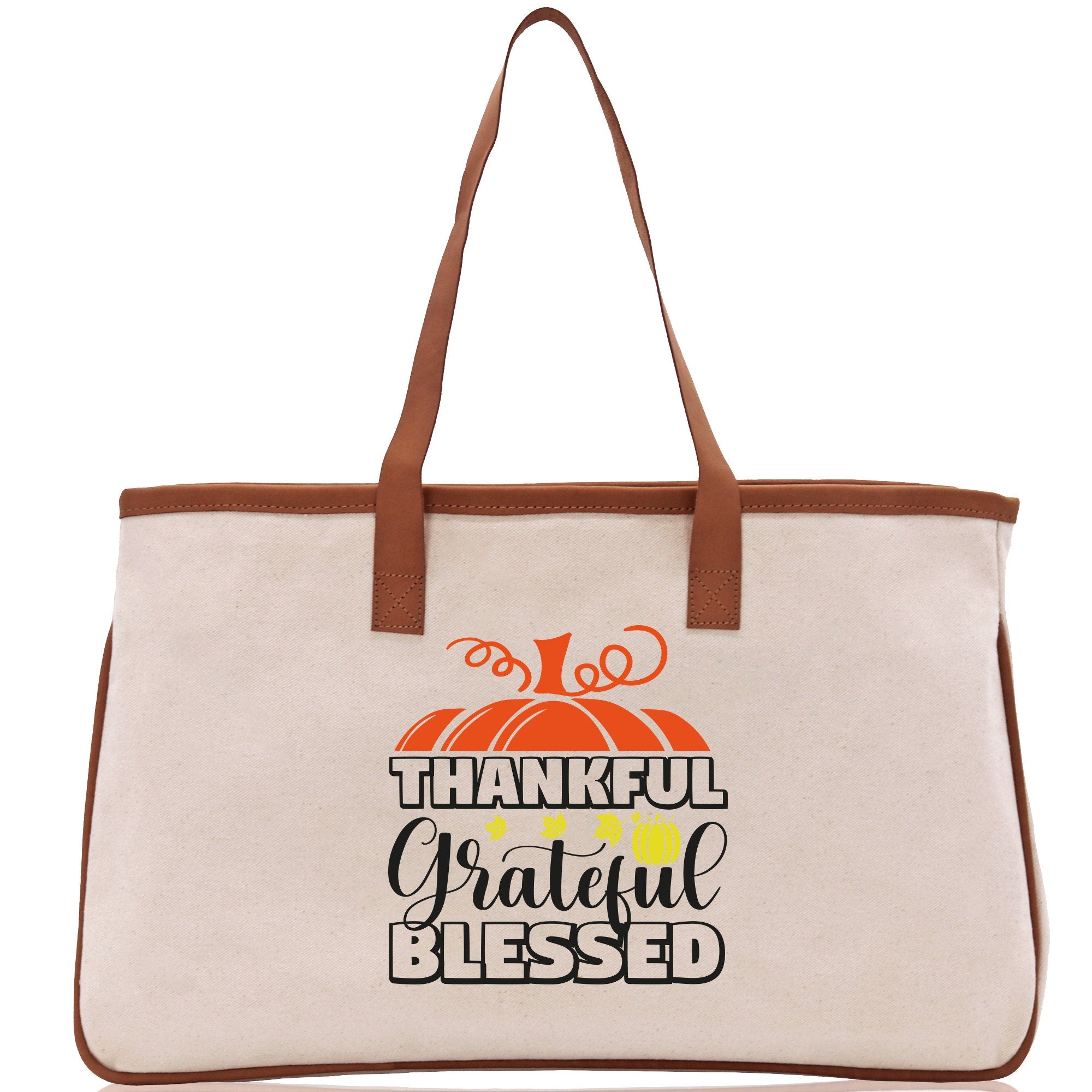 Thankful Grateful Blessed Cotton Canvas Tote Bag Thanksgiving Bag Autumn Fall Vibes Bag Motivational Bag Blessed Bag Fall Market Grocery Bag