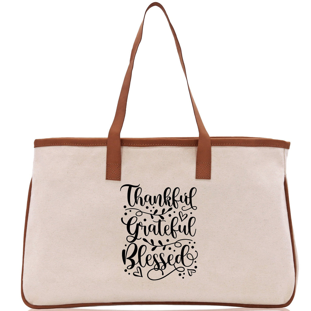 Thankful Grateful Blessed Cotton Canvas Tote Bag Thanksgiving Bag Autumn Fall Vibes Bag Motivational Bag Blessed Bag Fall Market Grocery Bag