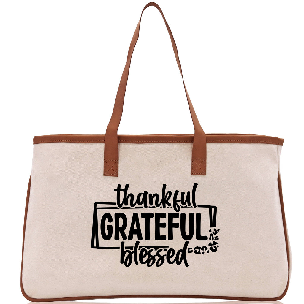Thankful Grateful Blessed Cotton Canvas Tote Bag Thanksgiving Bag Autumn Fall Vibes Bag Motivational Bag Blessed Bag Fall Market Grocery Bag