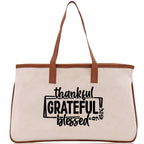 Thankful Grateful Blessed Cotton Canvas Tote Bag Thanksgiving Bag Autumn Fall Vibes Bag Motivational Bag Blessed Bag Fall Market Grocery Bag