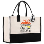 Thankful Grateful Blessed Cotton Canvas Tote Bag Thanksgiving Bag Autumn Fall Vibes Bag Motivational Bag Blessed Bag Fall Market Grocery Bag