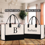 Monogram and Personalized Name Cotton Canvas Tote Bag Initial Tote Bag Letter Tote Bag Birthday Gift Bag Beach Bag Custom Monogrammed Bag