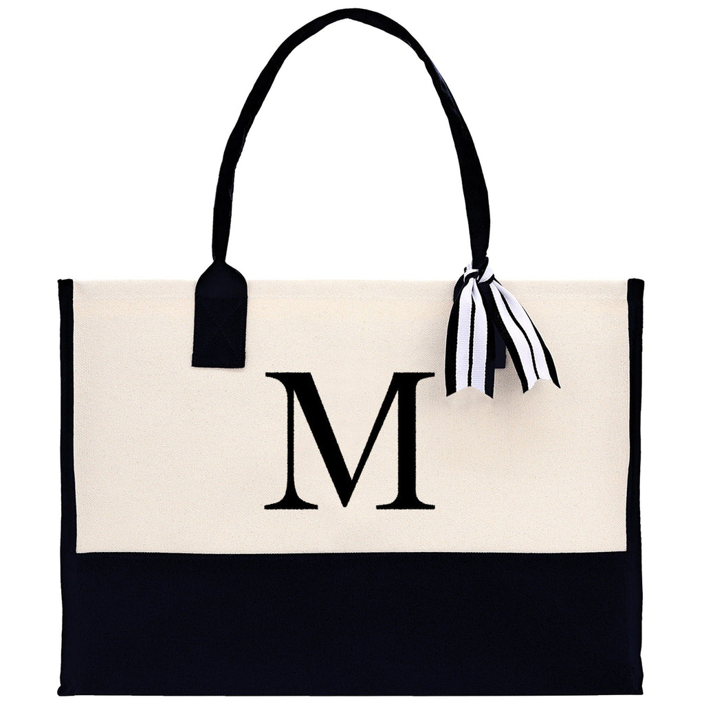 Monogram and Personalized Name Cotton Canvas Tote Bag Initial Tote Bag Letter Tote Bag Birthday Gift Bag Beach Bag Custom Monogrammed Bag