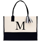Monogram and Personalized Name Cotton Canvas Tote Bag Initial Tote Bag Letter Tote Bag Birthday Gift Bag Beach Bag Custom Monogrammed Bag