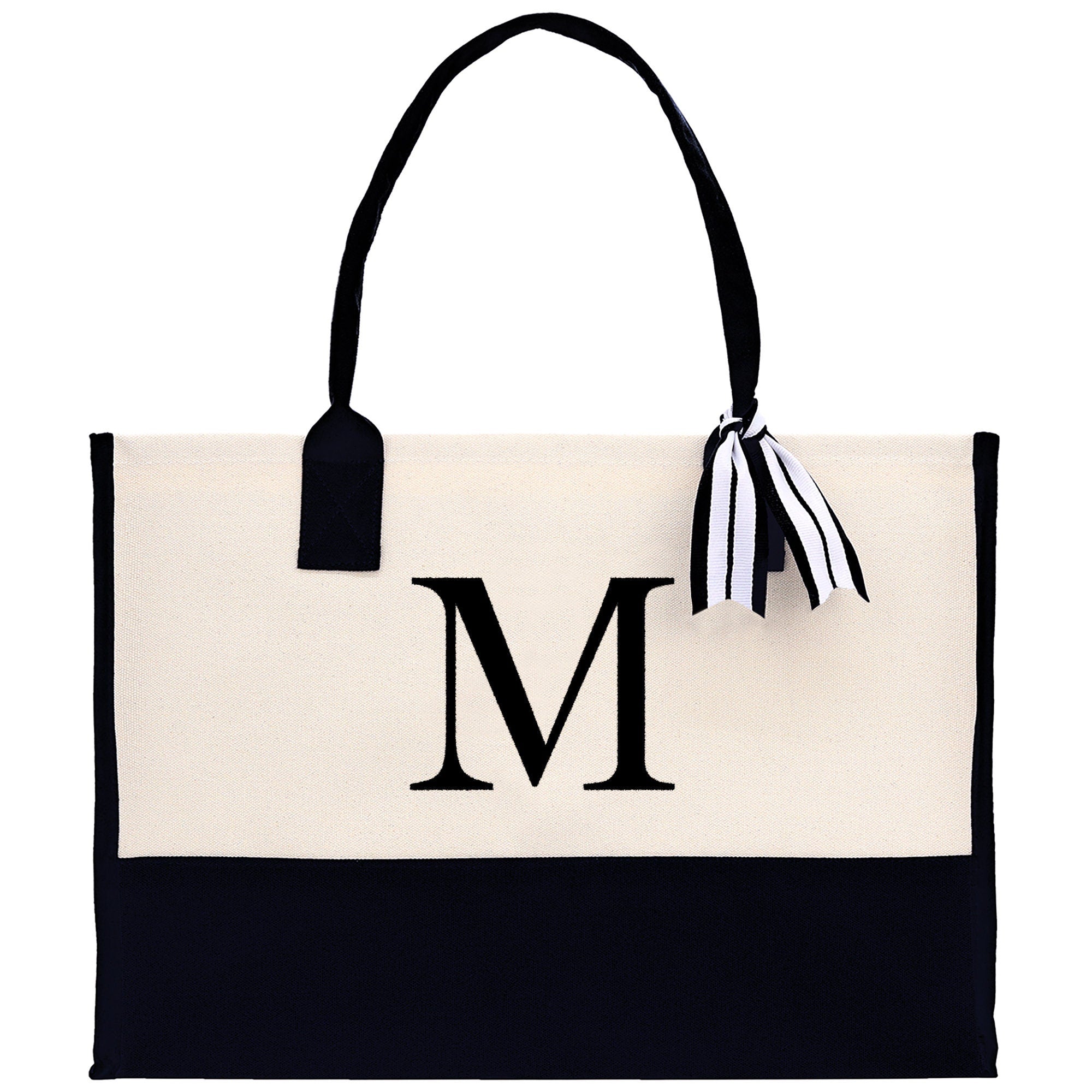 Monogram and Personalized Name Cotton Canvas Tote Bag Initial Tote Bag Letter Tote Bag Birthday Gift Bag Beach Bag Custom Monogrammed Bag
